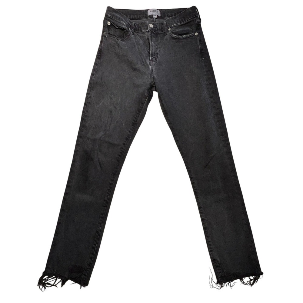 Agolde Toni Slim Straight Jeans Womens 26 Black High Rise Raw Hem Organic Cotton - Picture 2 of 11